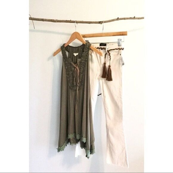 tunic Top with Ruffled Lace Up Olive Sleeveless - Picture 10 of 15